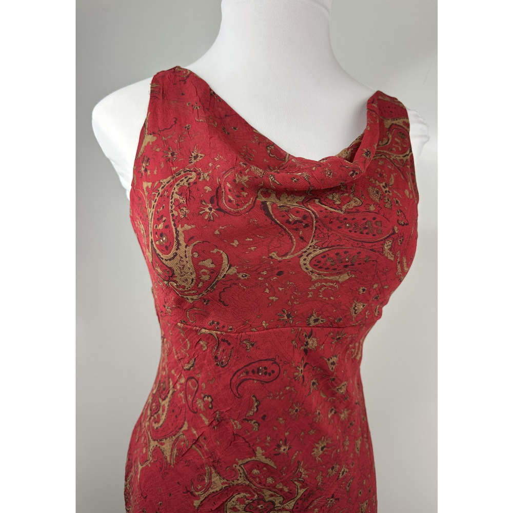 Vintage 90's Y2k B. Darlin Red Floral Paisley Sleeveless Midi Dress Read Size - Picture 3 of 16